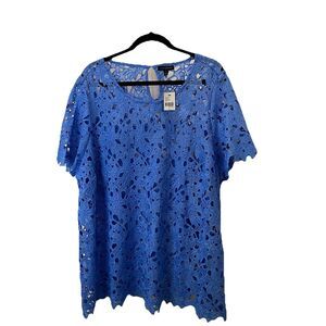 Lane Bryant Perwinkle Blue Short Sleeve Floral Crochet Open Knit Top Womens 22